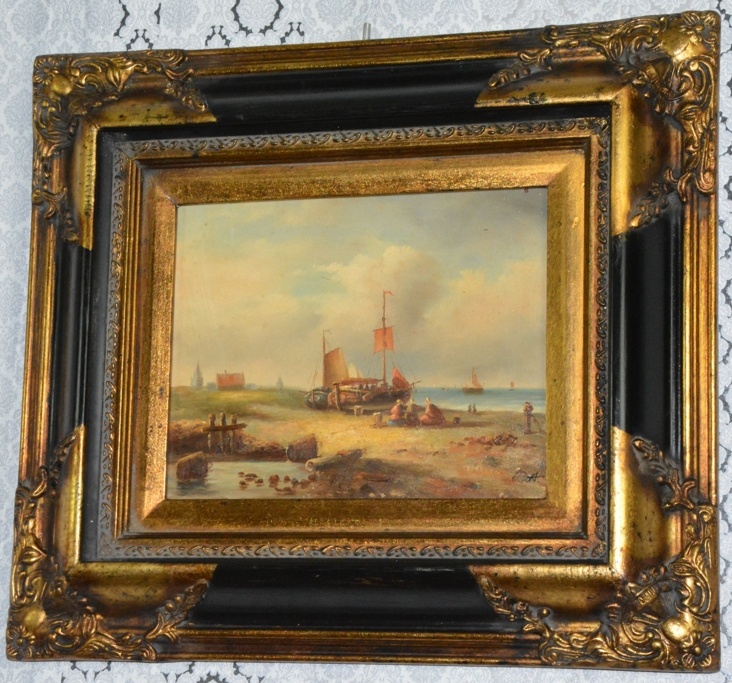 Zámecký obraz - U moře - olej na desce