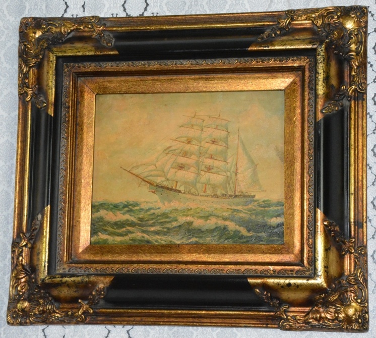 Zámecký obraz - Loď - olej na desce