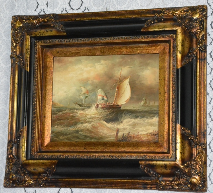 Zámecký obraz - Lodě - olej na desce