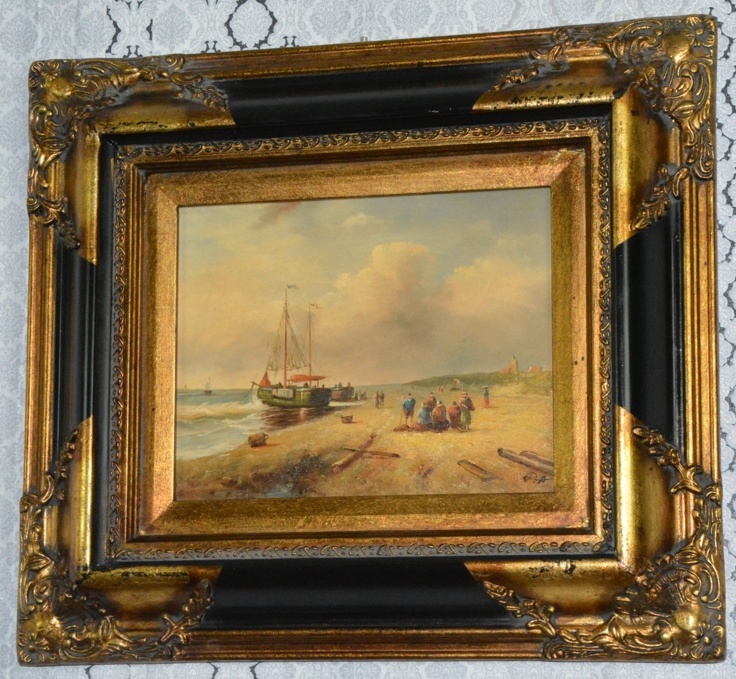 Zámecký obraz - U moře - olej na desce