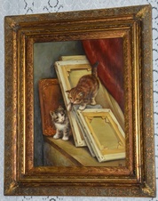 Zámecký obraz - Koťata - olej na desce