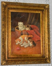 Zámecký obraz - Koťata - olej na desce