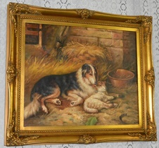 Zámecký obraz - Ve stodole - olej na plátně