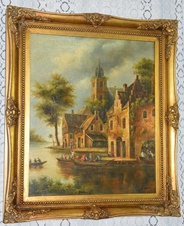Zámecký obraz - Město - olej na plátně