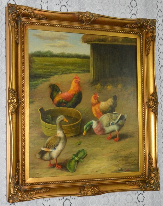 Zámecký obraz - Na dvoře - olej na plátně