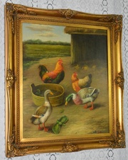 Zámecký obraz - Na dvoře - olej na plátně