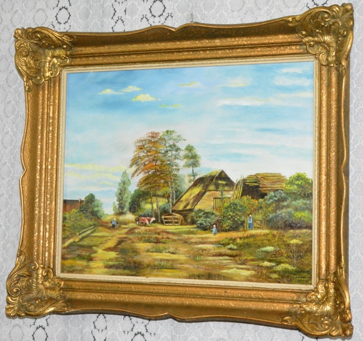 Starožitný obraz - Venkov - olej na plátně