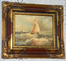 Zámecký obraz - Lodě - olej na desce