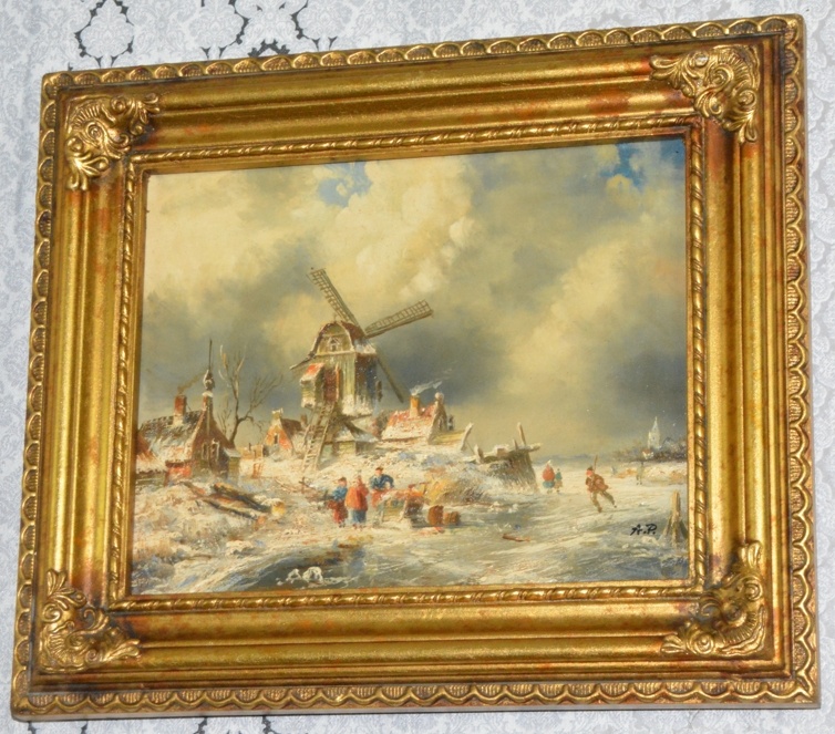 Zámecký obraz - Zima - olej na desce