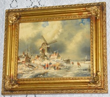 Zámecký obraz - Zima - olej na desce