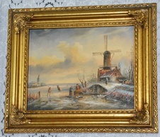 Zámecký obraz - Zima - olej na desce