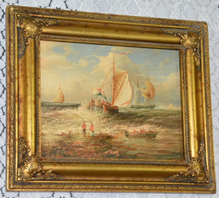 Zámecký obraz - Lodě - olej na desce