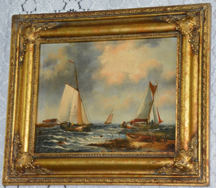 Zámecký obraz - Plachetnice - olej na desce