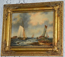 Zámecký obraz - Plachetnice - olej na desce