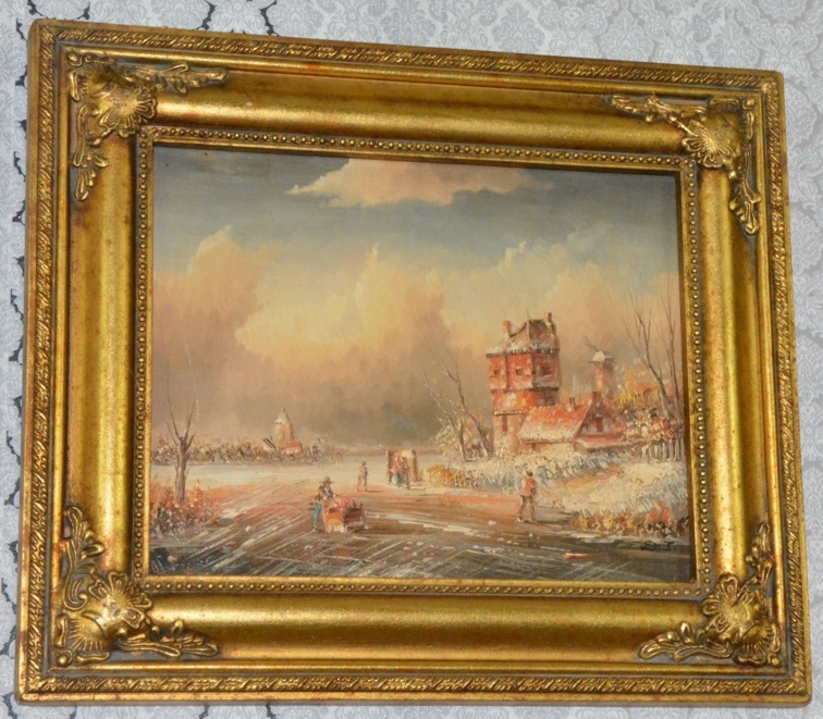 Zámecký obraz - Zima - olej na desce