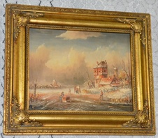 Zámecký obraz - Zima - olej na desce