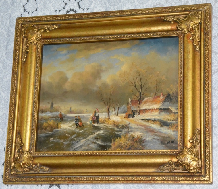 Zámecký obraz - Zima - olej na desce