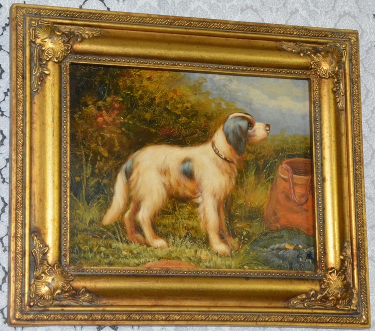 Zámecký obraz - Pes - olej na desce