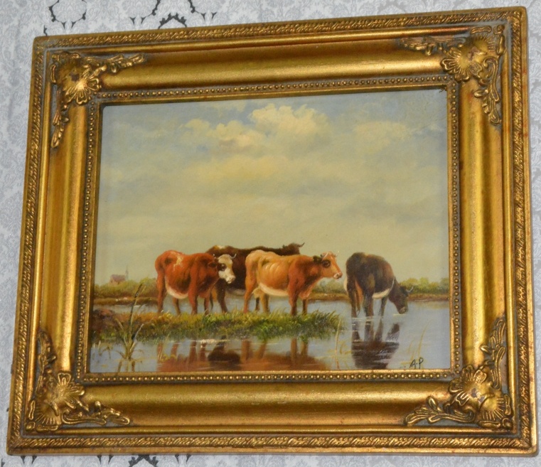 Zámecký obraz - Krávy - olej na desce