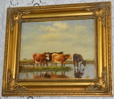 Zámecký obraz - Krávy - olej na desce