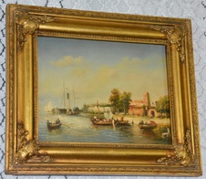 Zámecký obraz - U vody - olej na desce