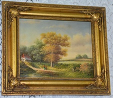 Zámecký obraz - Na vycházce - olej na desce