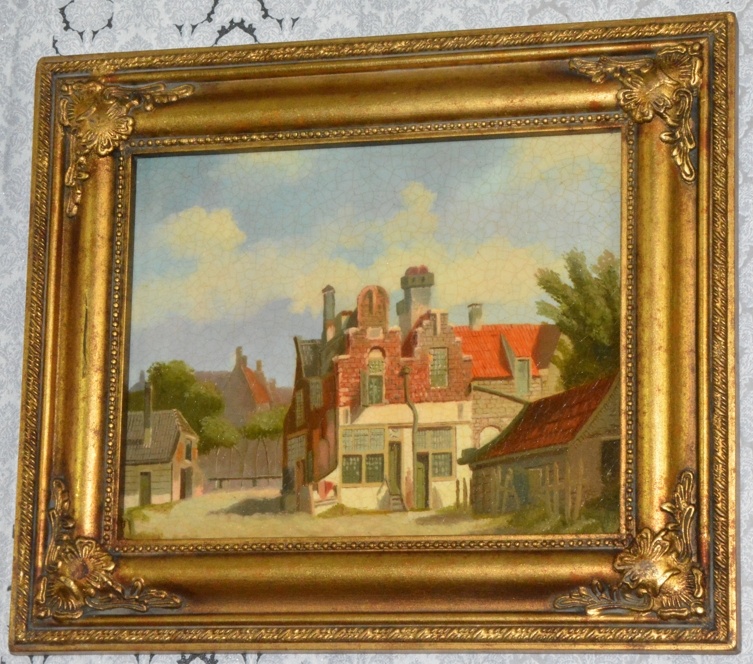 Zámecký obraz - Město - olej na desce