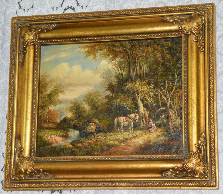 Zámecký obraz - U lesa - olej na desce