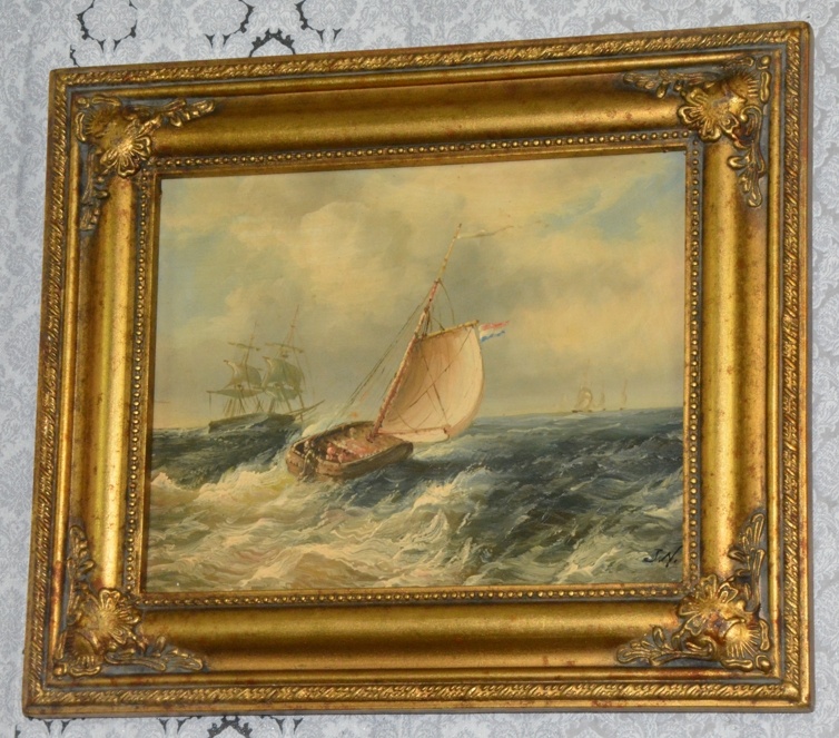 Zámecký obraz - Plachetnice - olej na desce