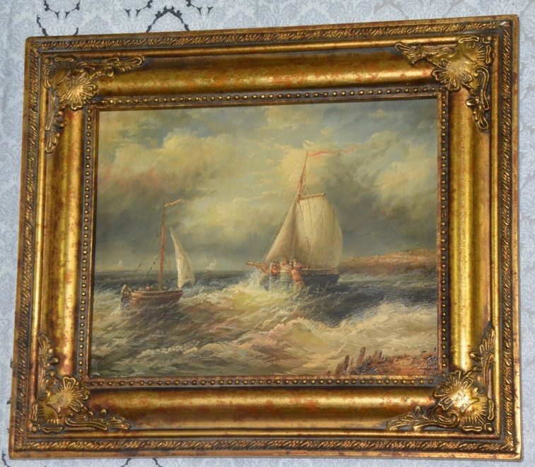 Zámecký obraz - Plachetnice - olej na desce