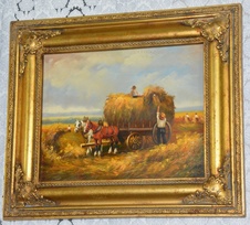 Zámecký obraz - Žně - olej na desce