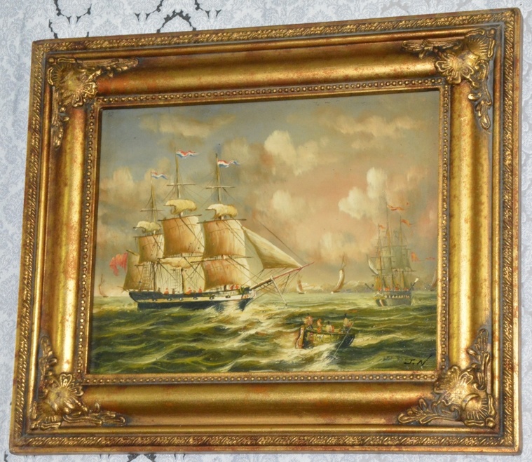 Zámecký obraz - Na moři - olej na desce