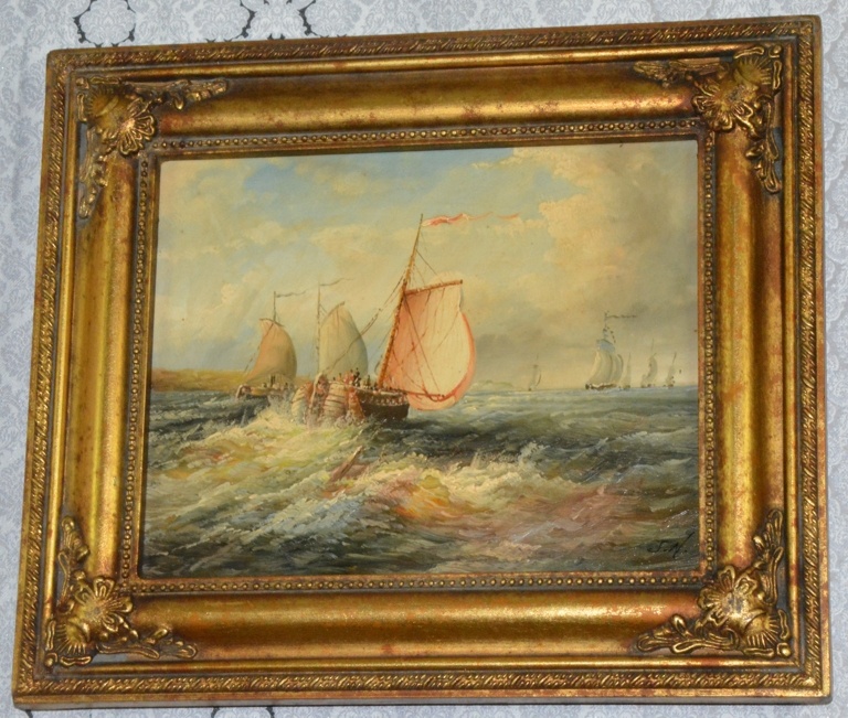 Zámecký obraz - Plachetnice - olej na desce