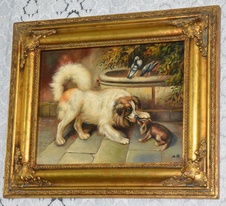 Zámecký obraz - Pejsci - olej na desce