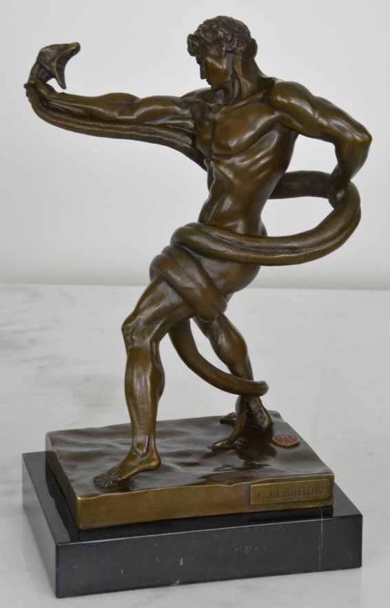 Bronzová soška - Muž s hadem na mramoru