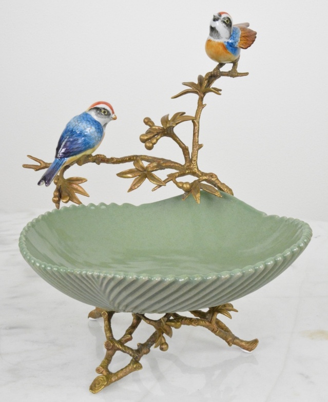 Zámecká mísa s ptáčky - porcelán + bronz