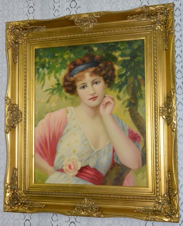 Obraz - Dáma s květinou - olej na plátně