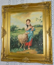 Obraz - Dáma s ovečkami - olej na plátně