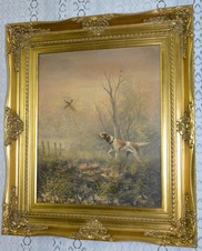 Obraz - Lovecký pes s bažantem - olej na plátně