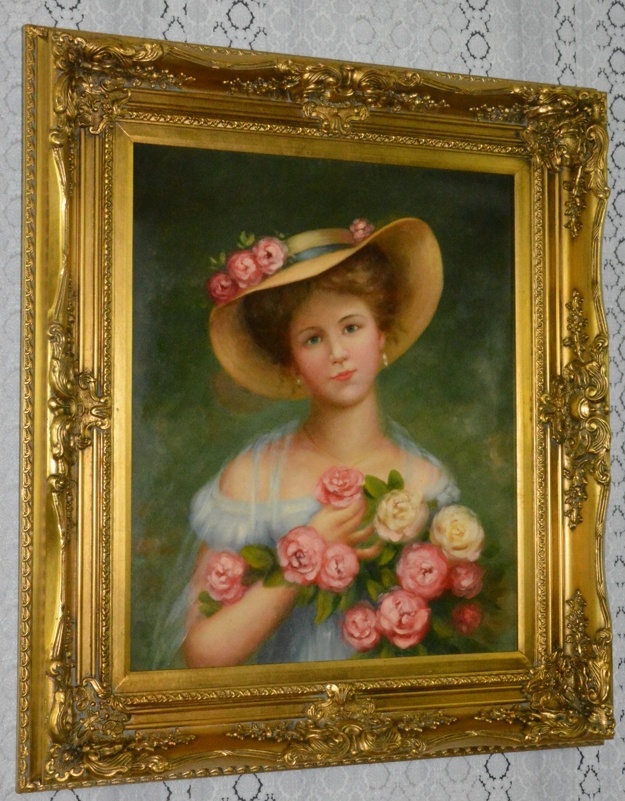 Obraz - Dáma s květinami - olej na plátně