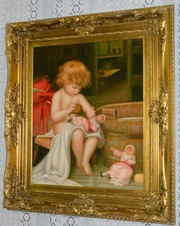 Obraz - Děvče s panenkami - olej na plátně