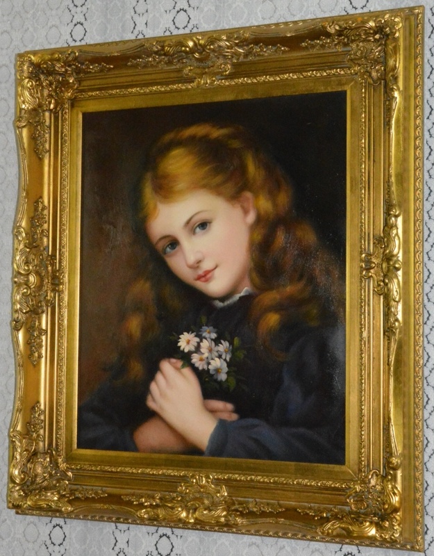Obraz - Děvče s květinami - olej na plátně