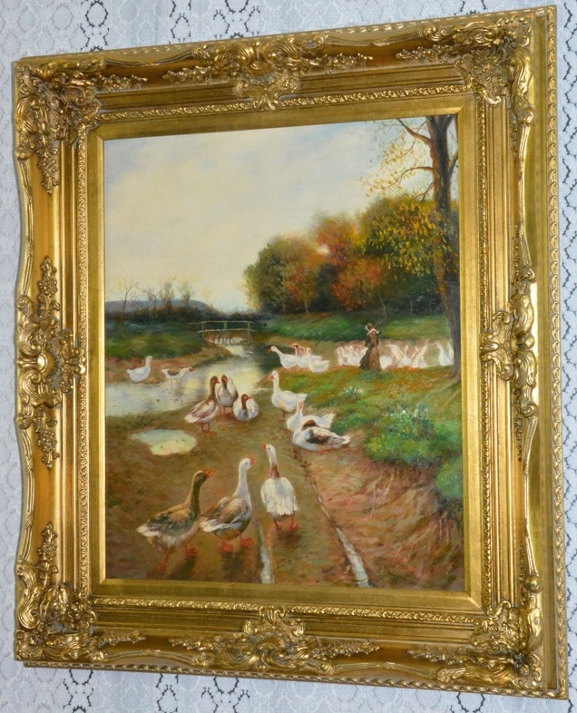 Obraz - Husy na pastvě - olej na plátně