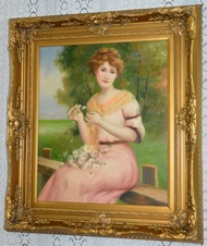 Obraz - Dívka s květinami - olej na plátně