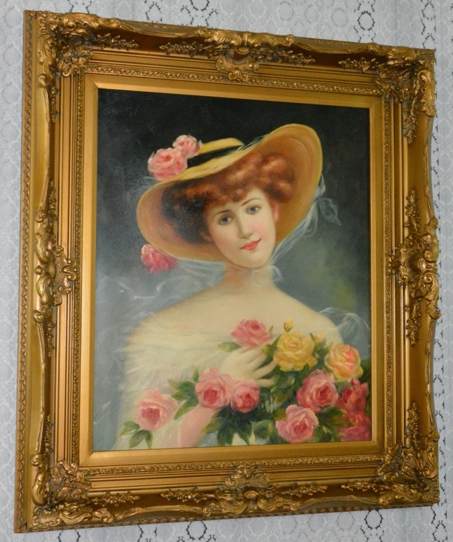 Obraz - Dáma s květinami - olej na plátně