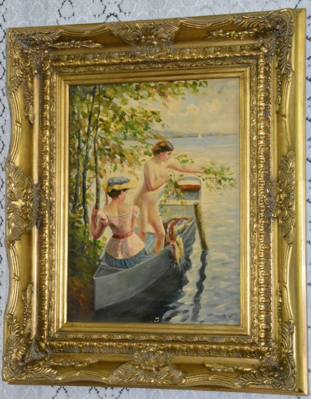 Obraz - Dámy na loďce - olej na desce