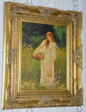 Obraz - Dáma s květinami - olej na desce