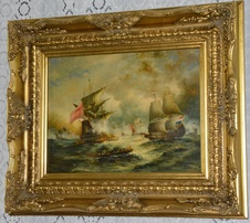 Obraz - Bitva - lodě - olej na desce