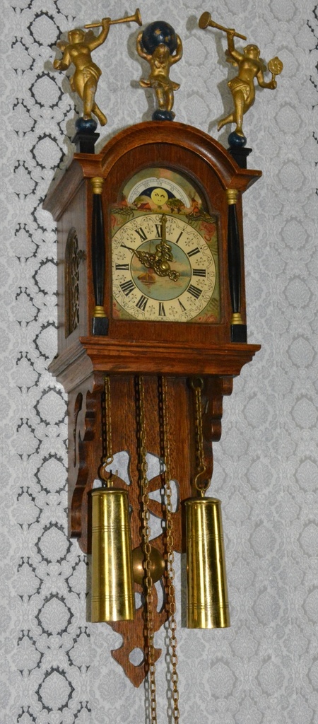 Starožitné Zánské 2-závažové hodiny s fází měsíce