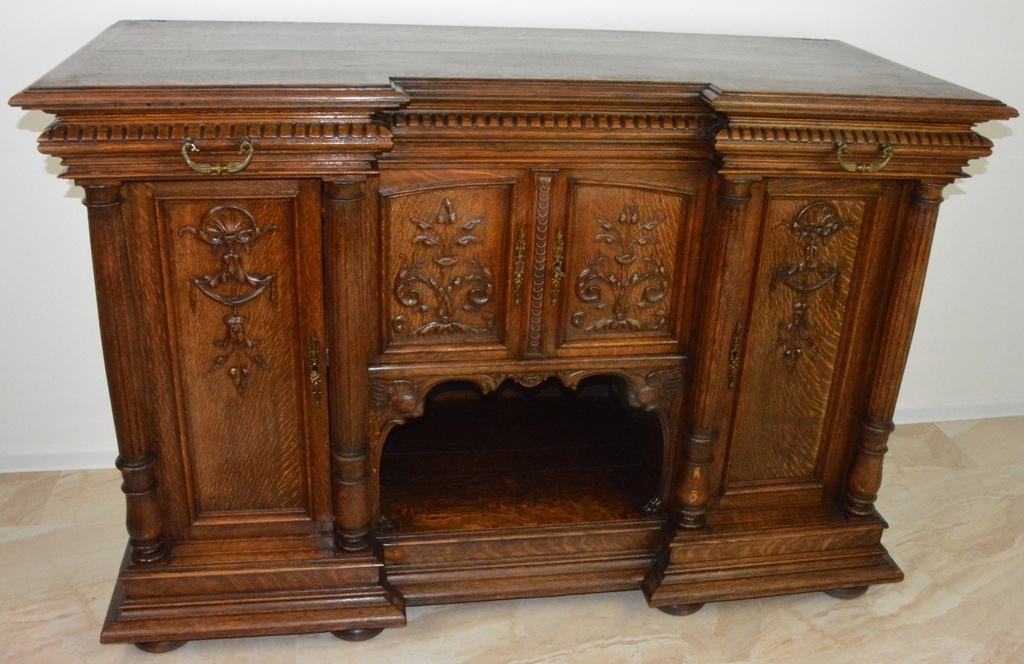 Starožitná řezbovaná komoda - dub masiv - 163 cm